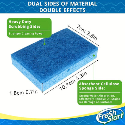 Non-Scratch Cellulose Sponge Dual-Sided with Tough Scouring Pad, Dishwashing Sponges for Kitchen