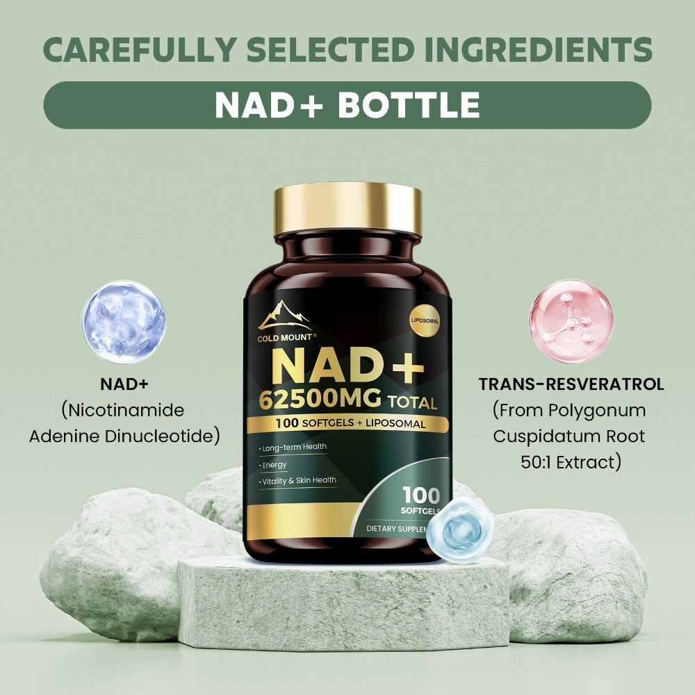 NAD+ Supplement 62500mg with Nicotinamide Riboside & Trans-Resveratrol, Healthy Aging, Brain Health