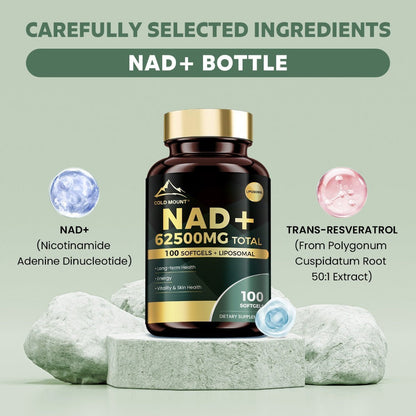 NAD+ Supplement 62500mg with Nicotinamide Riboside & Trans-Resveratrol, Healthy Aging, Brain Health