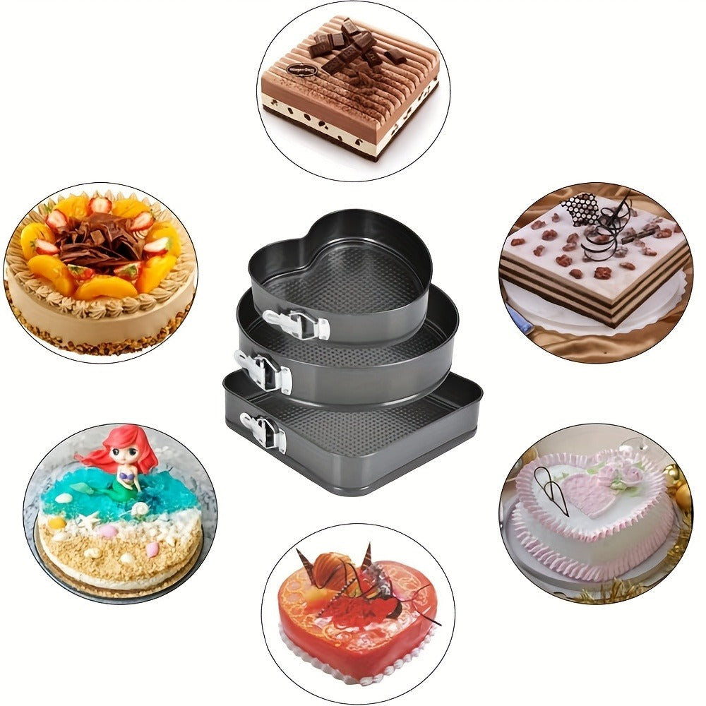 Springform Cake Pan Set 6pcs 7 8 9 10 11 Inch Heart Round Square Nonstick Removable Bottom for Entryways, Bedrooms and Living Spaces
