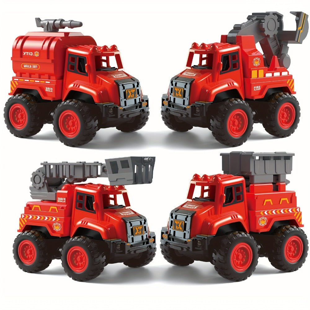4-Piece Construction Truck Set for Kids, Excavator Dump Truck Crane Cement Mixer Sandbox STEM Engineering Vehicle Playset