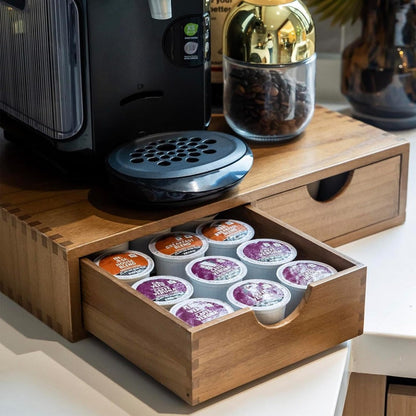 Coffee Machine Stand with K-Cup Storage Rack – Wooden Countertop Coffee & Tea Organizer with Drawer, Holds 30 Boxes of K-Cups or Tea Bags