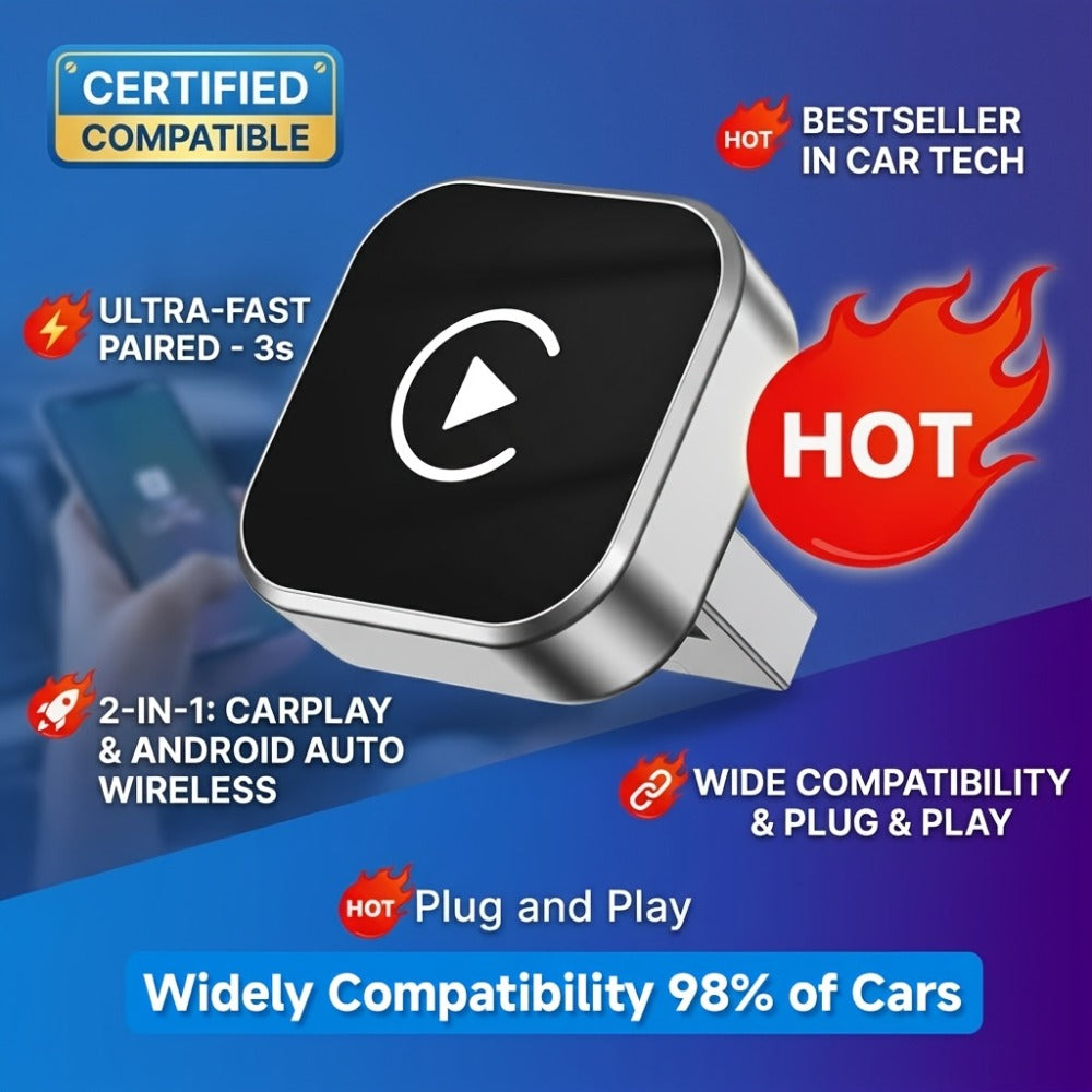 Wireless CarPlay Adapter 2-in-1 for iPhone & Android Auto, Mini USB-C Dongle, Convert Wired to Wireless, Plug & Play, Auto Connect