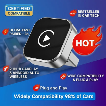 Wireless CarPlay Adapter 2-in-1 for iPhone & Android Auto, Mini USB-C Dongle, Convert Wired to Wireless, Plug & Play, Auto Connect
