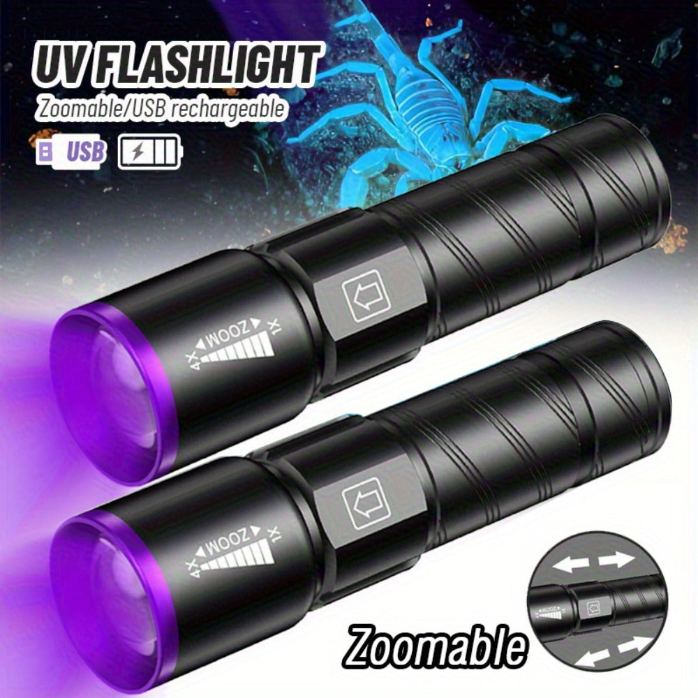 UV Blacklight 2 Pack Rechargeable Portable, Adjustable Brightness & Zoom Ultraviolet Lamp for Home and Salon Manicures