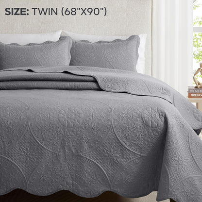 Floral-Pattern Three-Piece Bedspread Set in 16 Colors with Twin, Queen, King and California King Sizes