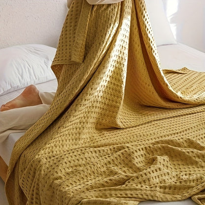 Cotton Waffle Blanket, Pure Cotton Multilayer Summer Cooling Quilt, Jacquard Knit, Air Conditioning Blanket