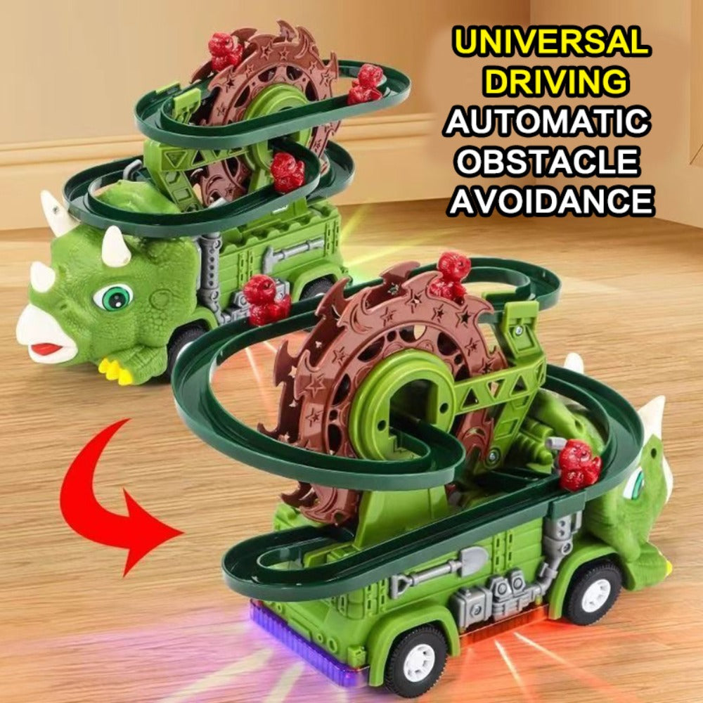 Toddler Dinosaur Track Set Orbital Triceratops Electric Stair Slide Roller Coaster Toy with Lights & Music