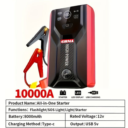 Portable Car Jump Starter 12V – Peak Power Battery Booster Pack for 8.0L Gas & Diesel Engines, USB Charging & LED Emergency Light