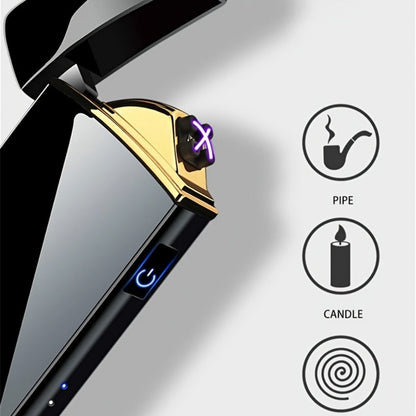 Flip-Top Dual-Arc Electric Lighter with Power Display in 12 Black or Blue Artwork Options Pictured