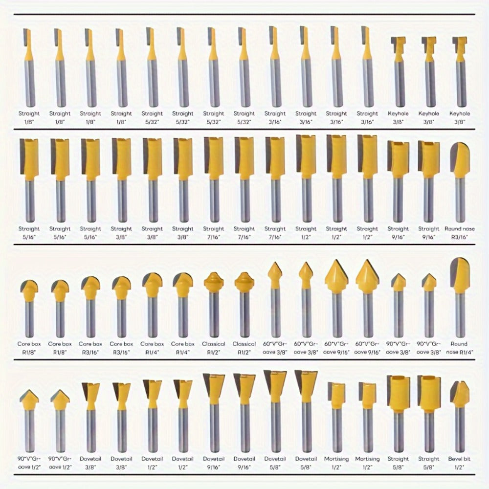 Carbide Router Bit Set 15 100PCS 1/4 Inch Shank Multi-Purpose Milling Carving Bits for Wood Fine Routing Engraving Professional Beginner