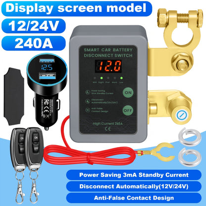 Car Battery Auto Power Off Switch with LED Voltage Display – 12V/24V Anti-Drain Protection, Low Voltage Alarm