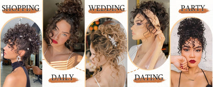 Drawstring Messy Bun Hair Extension 80g Curly Ponytail Voluminous Loose Bun Hairpiece for Women Thinning Hair Natural Look Black Brown
