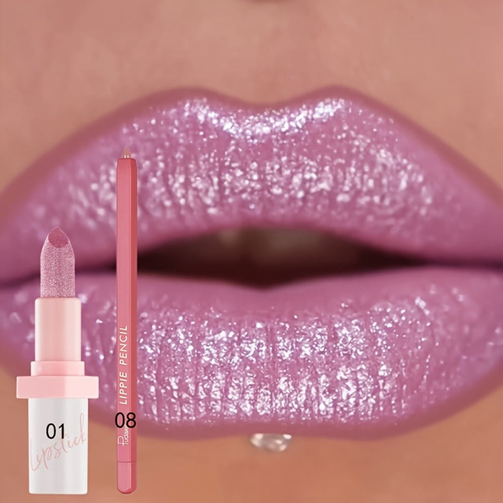 Lip Gloss Set by Pudaier with Matching Lip Liner, Glitter Finish and 10 Retained Color Pairings