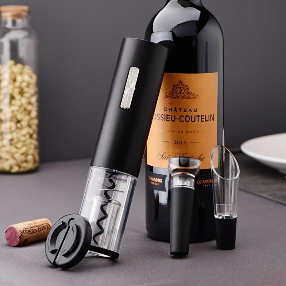 Electric Wine Opener Set 4-in-1 Rechargeable - USB-C Corkscrew with Blue LED, Vacuum Stopper