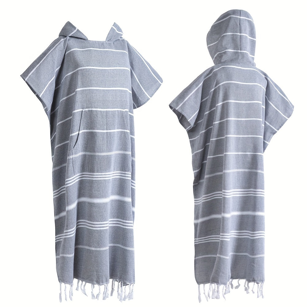 Hooded Beach Poncho Turkish Cotton Sandproof - Wearable Surf Changing Towel Thin Bathrobe, S & L