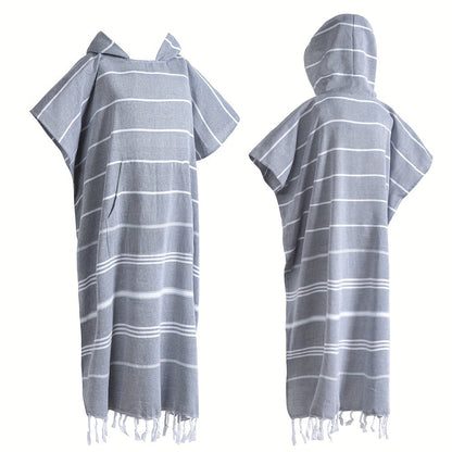 Hooded Beach Poncho Turkish Cotton Sandproof - Wearable Surf Changing Towel Thin Bathrobe, S & L