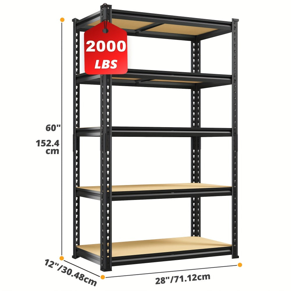 5-Tier Garage Shelving Unit, Metal & Wood Storage Shelves, Adjustable Utility Rack for Garage, Basement