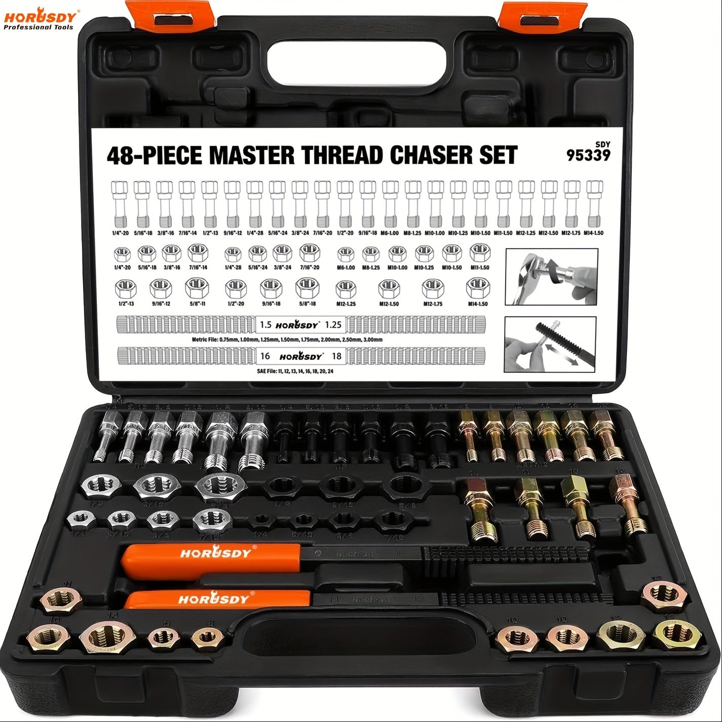 Thread Repair Kit 48-Piece – UNF UNC & Metric Tap and Die Rethreading Set, SAE & Metric Thread Chaser for Bolt & Nut Repair