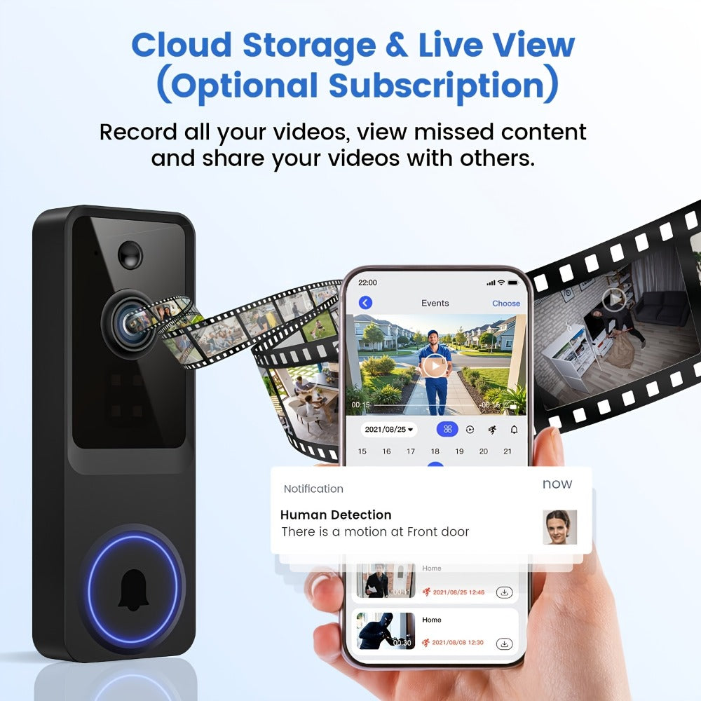 1440P Wireless Video Doorbell Camera WiFi Smart Doorbell with Night Vision Two-Way Audio Motion Detection Rechargeable Battery Local Storage
