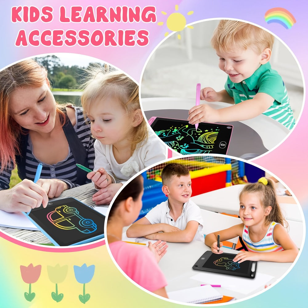 LCD Drawing Tablet with Stylus 2 Pack, 8.5 Inch Reusable Doodle Pad for Kids, Blue & Pink, Battery-Powered Educational Toy