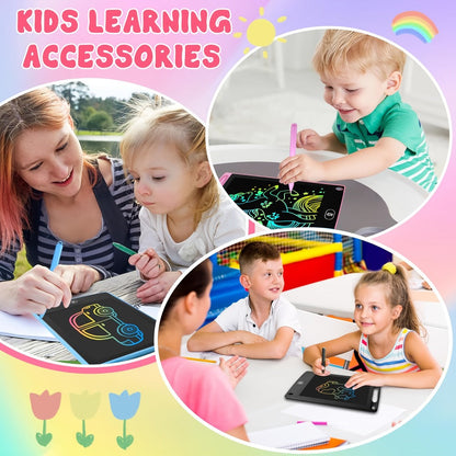 LCD Drawing Tablet with Stylus 2 Pack, 8.5 Inch Reusable Doodle Pad for Kids, Blue & Pink, Battery-Powered Educational Toy