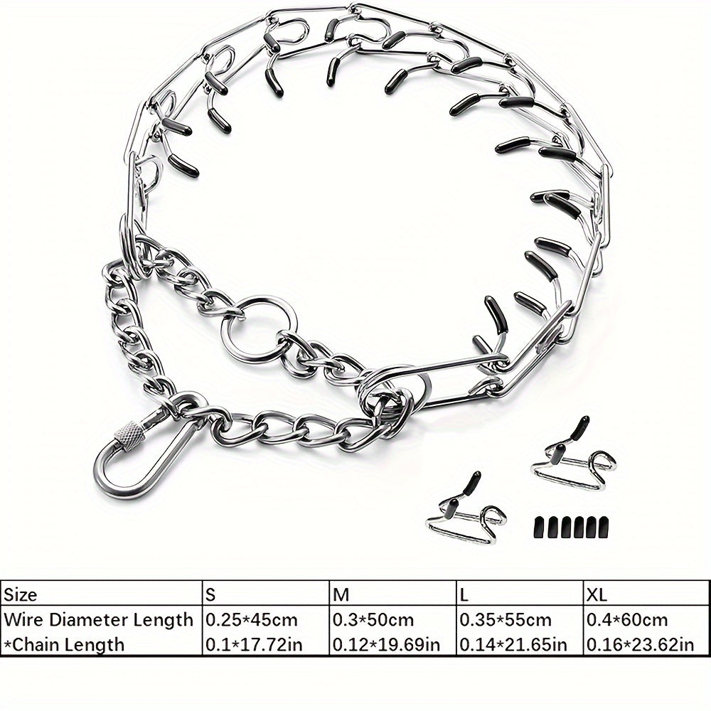 Dog Training Collar Adjustable Prong Design in Silver-Tone Steel with Rubber Tips and S or M Link Sizes