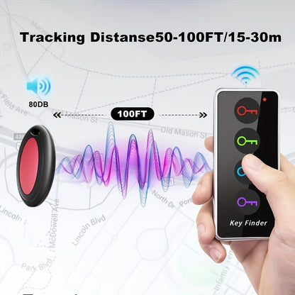 4-Receiver Wireless Key Finder 100ft Range with LED Flashlight – RF Item Locator for Keys Phones Wallets TV Remotes, No App No Bluetooth