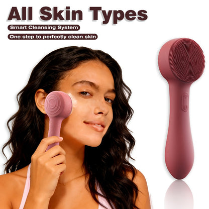 Silicone Facial Cleansing Brush Electric Face Scrubber 12000 Vibrations IPX7 USB Rechargeable Heat Massage for Home or Salon Spa Use