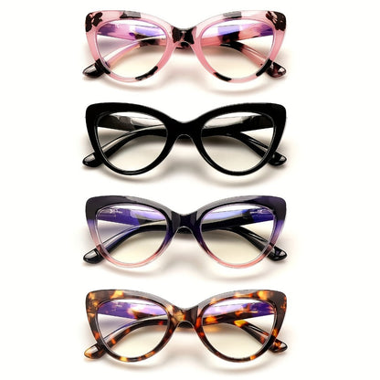 Reading Glasses – Four-Pair Cat-Eye Reader Set with Leopard and Gradient Frames with Multiple Strength and Color Options