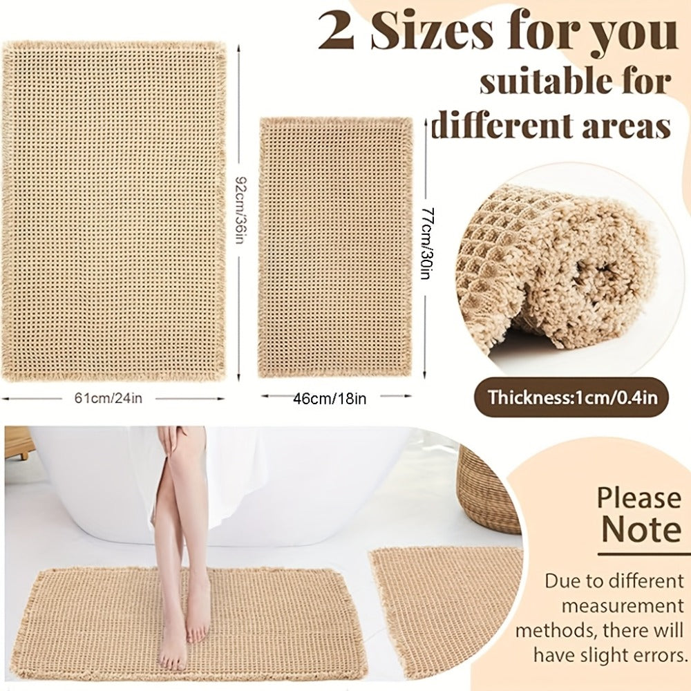 Tasseled Knit Bath Mat with Rectangular Profile, Fringed Edges and 18 x 30 or 24 x 36-Inch Size Options