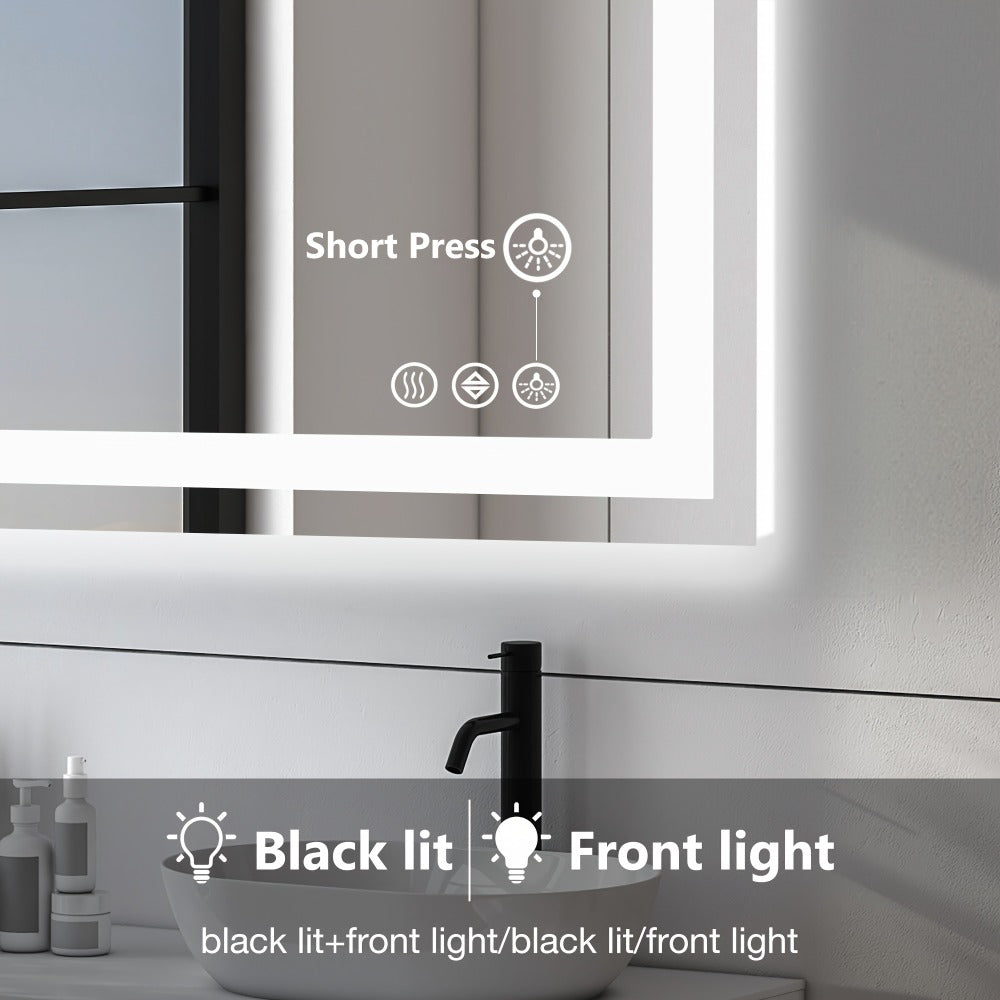 LED Bathroom Mirror with Anti-Fog, Dimmable Vanity Mirror, 3 Color Lighting Modes, Dual Light, Wall Mounted Horizontal or Vertical