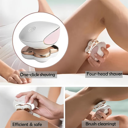 Women's Body Hair Remover 4-in-1 Electric Shaver USB Rechargeable Wet Dry Cordless Trimmer, for Everyday Face, Beard and Body Grooming