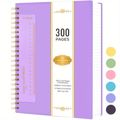 Large Spiral Notebook 300 Pages Hardcover – 8.5x11 A4 College Ruled 100GSM Lined Paper PVC Waterproof Cover for Work School Travel Women Men