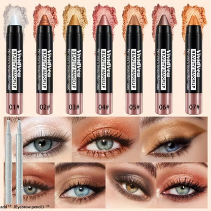 Eyeshadow Sticks 7-Piece Set Pop Color Matte, Easy Apply Smoky Eye Makeup Pencils with Eyebrow Pencil