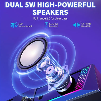 2-in-1 RGB Gaming Computer Speakers Wired, PC Desktop Laptop Soundbar with Subwoofer, Volume Control