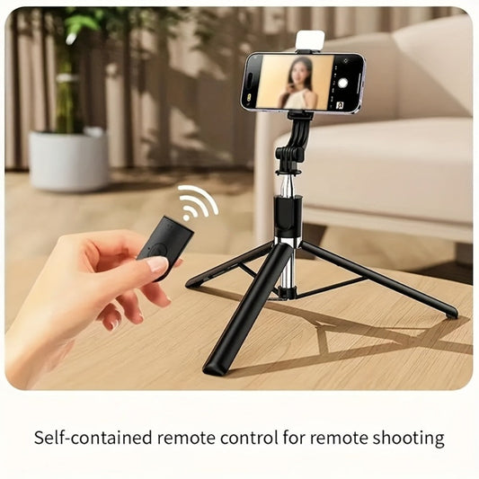 Floor Standing Phone Tripod 68 Inch with Built-In Selfie Stick Arm Anti-Shake Base 360° Rotation & Bluetooth Wireless Remote