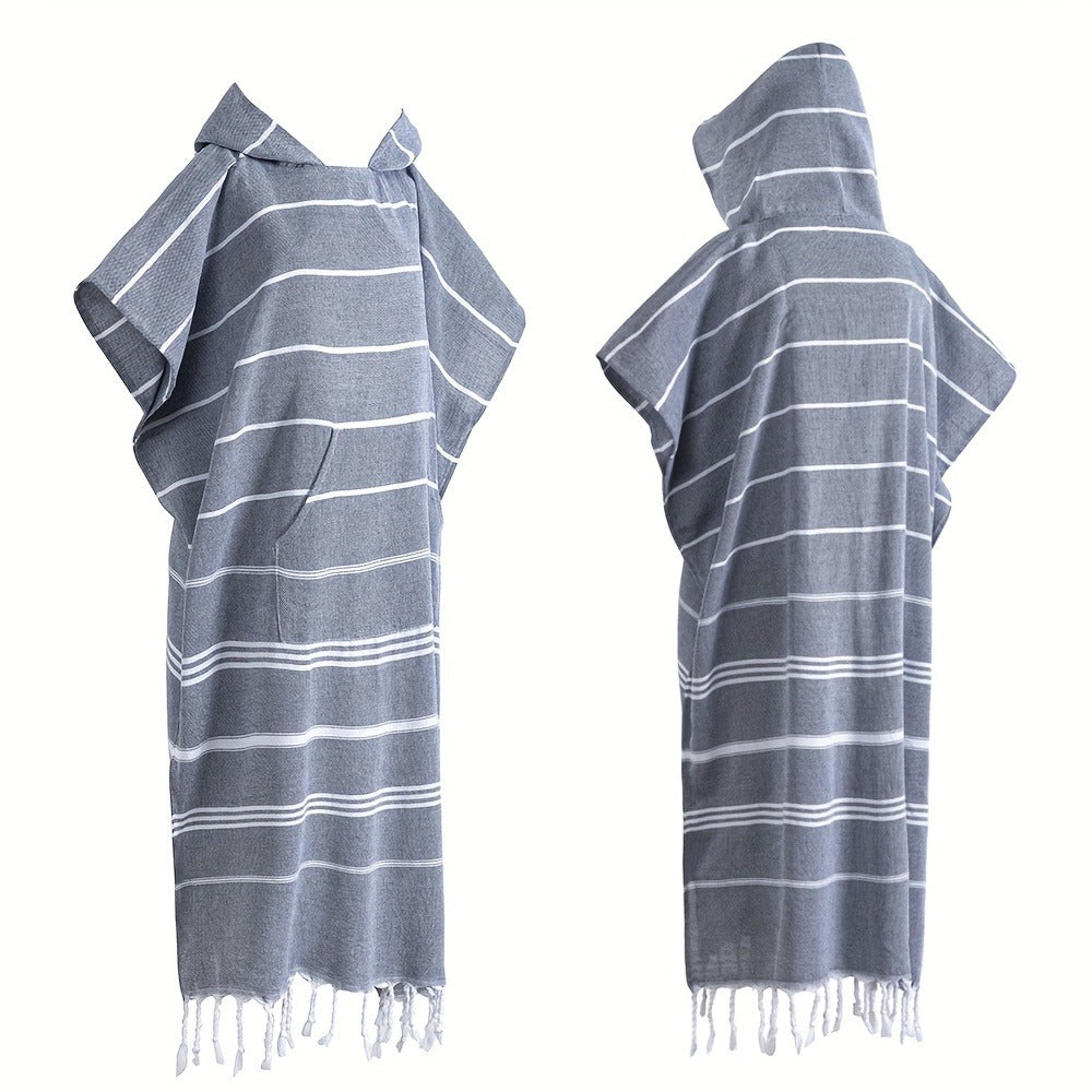 Hooded Beach Poncho Turkish Cotton Sandproof - Wearable Surf Changing Towel Thin Bathrobe, S & L