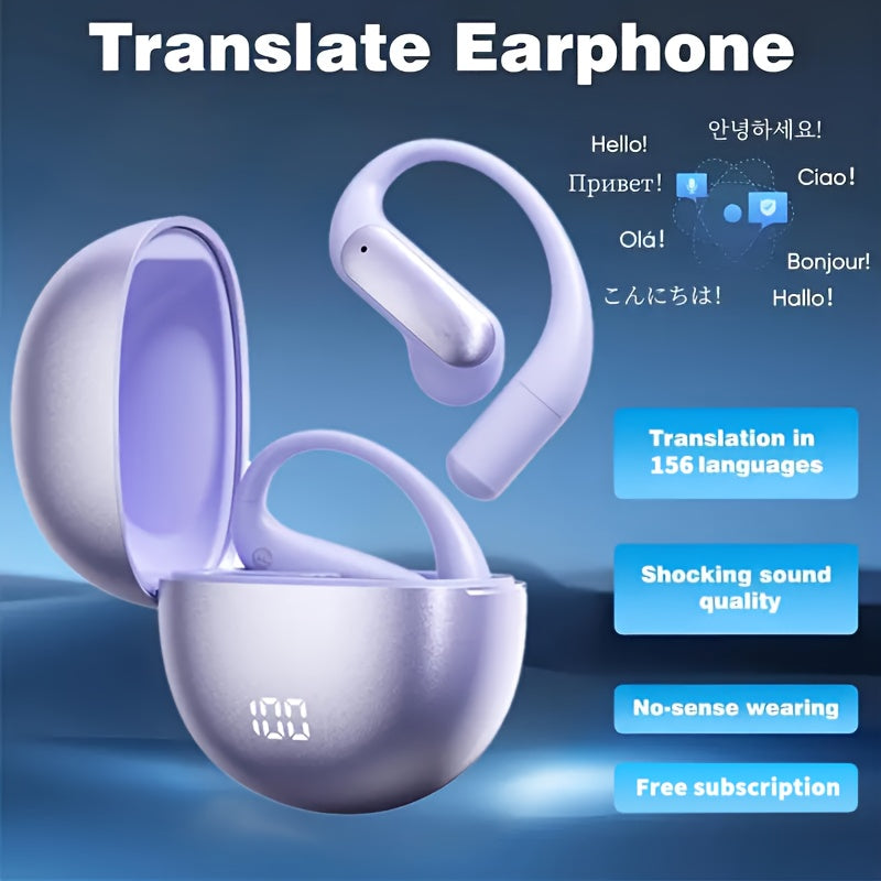 156-Language-Labeled Translation Earbuds with Ear-Hook Design, Bluetooth 5.0 Marking and Five Colors