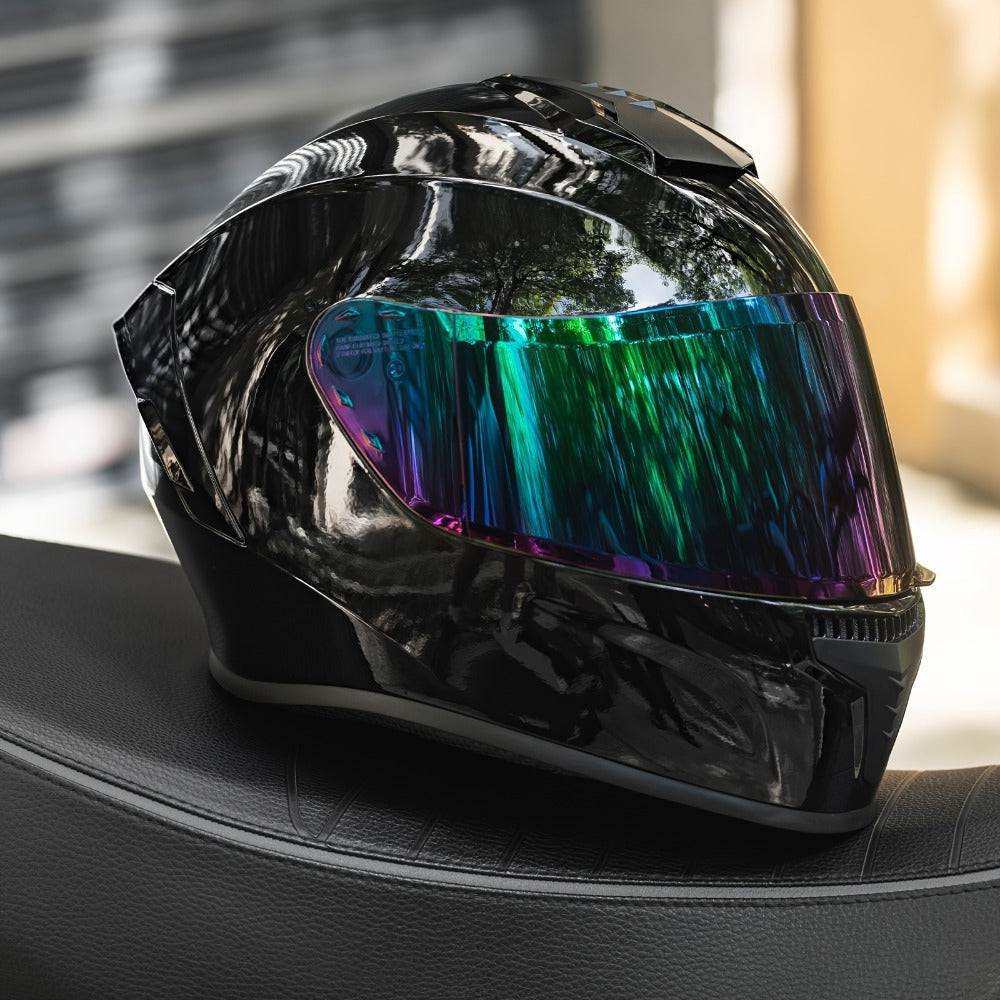 Motorcycle Helmet Full-Face Design in Three Shell Colors, S-XL Sizes, Washable Liner and Multi-Vent Layout