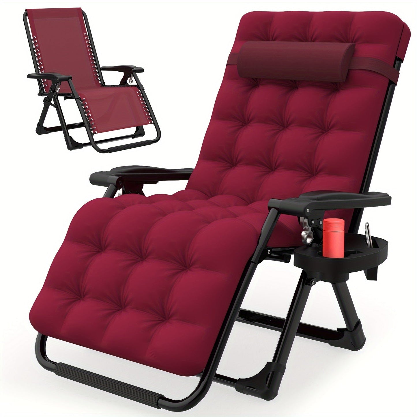 Zero Gravity Chair Outdoor Recliner – 440LBS Capacity, 4-Inch Thick Cushion, Upgraded Aluminum Lock, Cup Holder & Headrest, Breathable Mesh