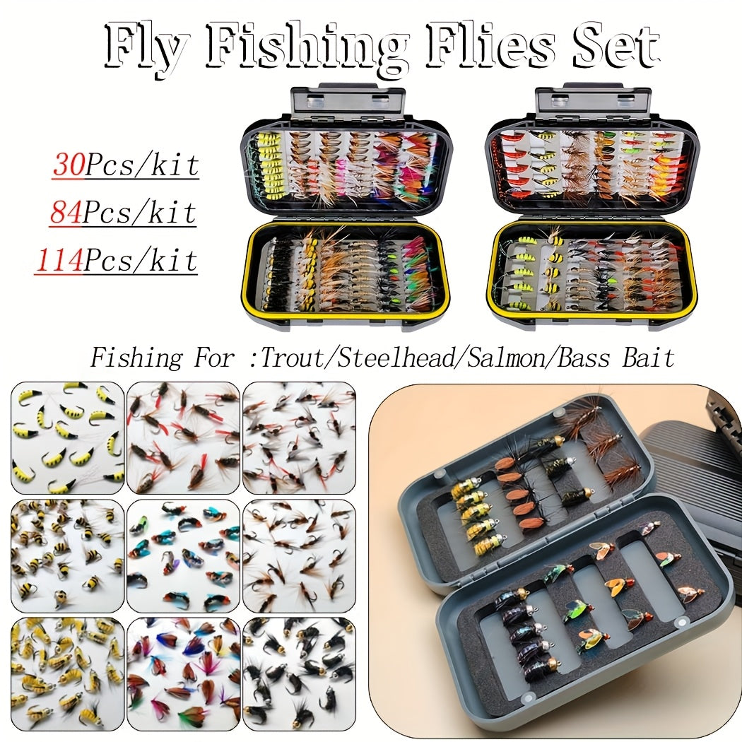 Fly Fishing Flies Kit Hand-Tied Assortment – Dry Flies, Wet Flies, Nymphs & Streamers for Trout, Bass, Salmon | Freshwater & Saltwater |