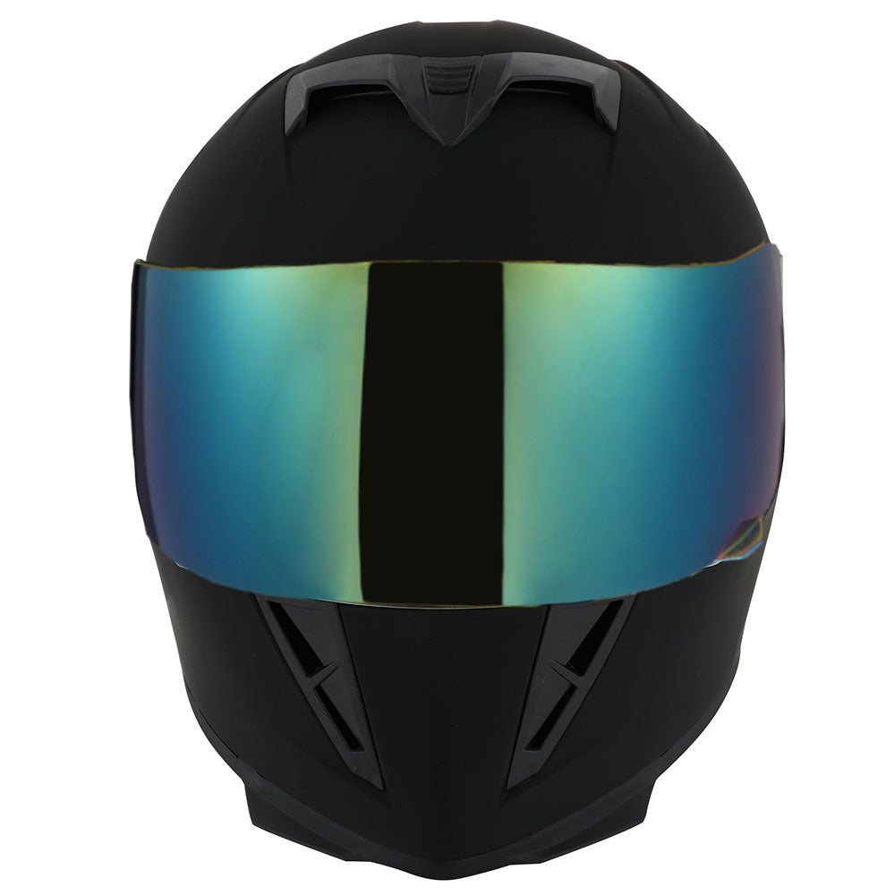 Motorcycle Helmet Full-Face Shell with Tinted and Spare Clear Shields, Quick-Release Buckle, Nine Styles and S-XL Sizes