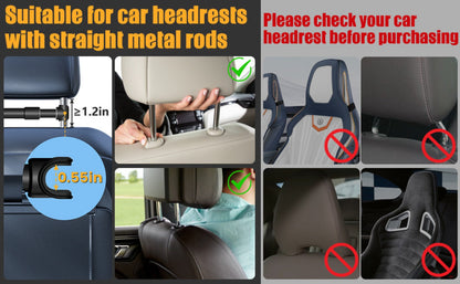 Car Headrest Tablet Mount 2-Pack – 360° Rotating Adjustable Holder for iPad & Tablets 5.5–18.4 Inch, Soft Sponge Padding