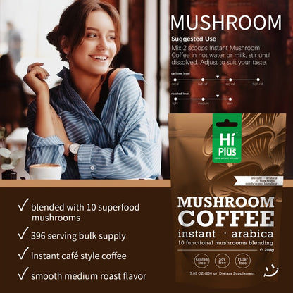 Instant Mushroom Coffee Powder 7oz with Lion's Mane Chaga Reishi Cordyceps Turkey Tail Arabica