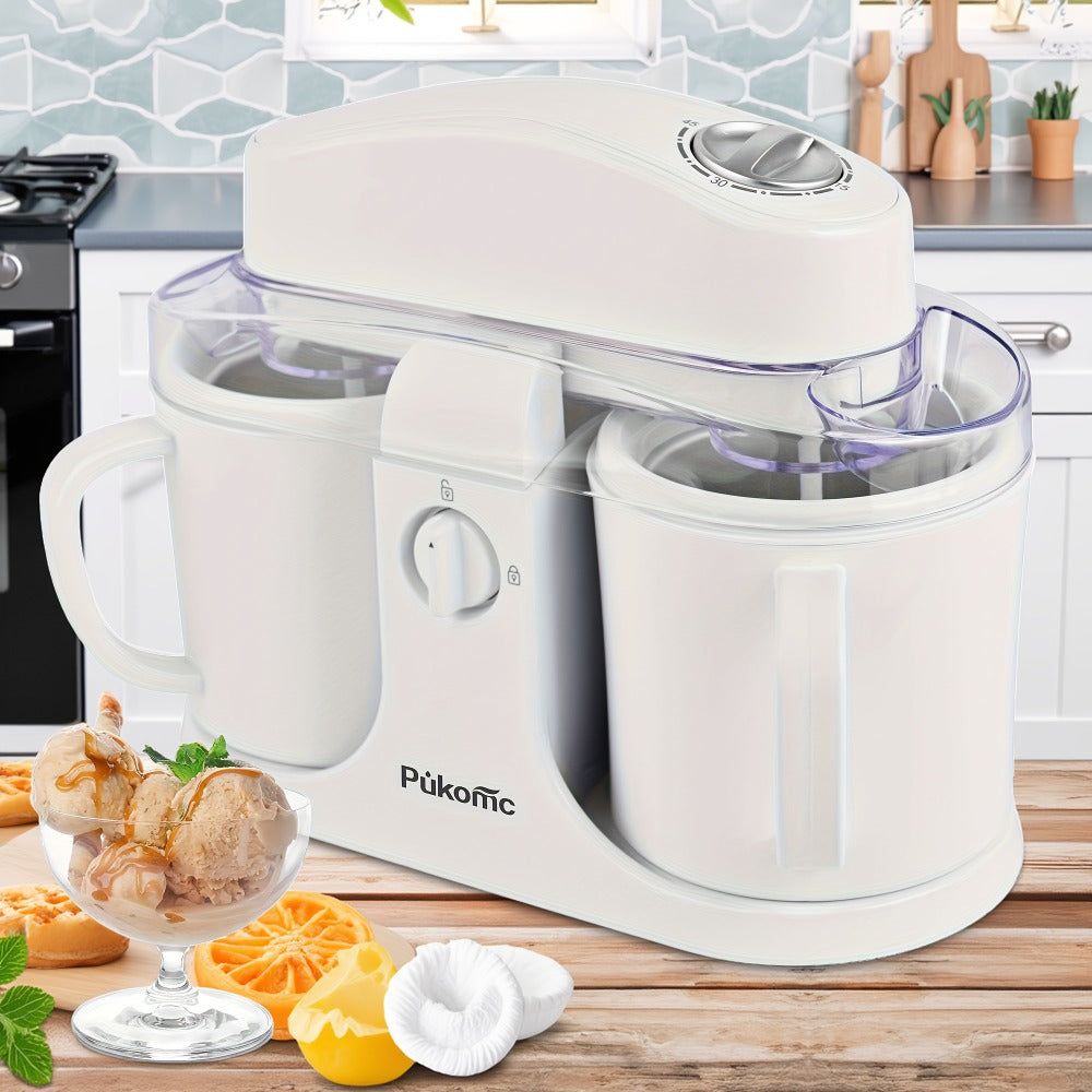 Ice Cream Maker Machine 33.81oz Dual Cup - Homemade Ice Cream, Frozen Yogurt & Fruit Smoothies, Detachable Easy-Clean Design