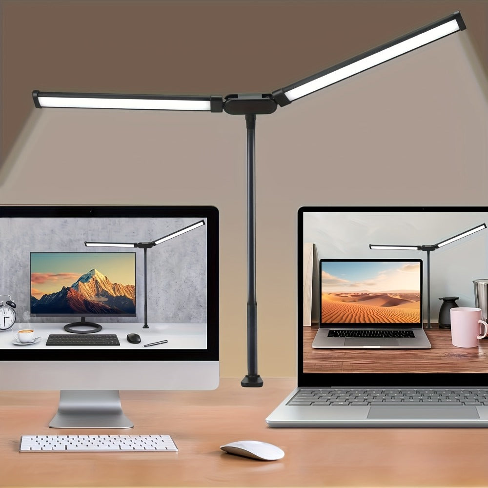 Dual Head LED Desk Lamp Touch Control 3 Color Modes 10 Brightness Levels Flexible Gooseneck for Entryways, Bedrooms and Living Spaces