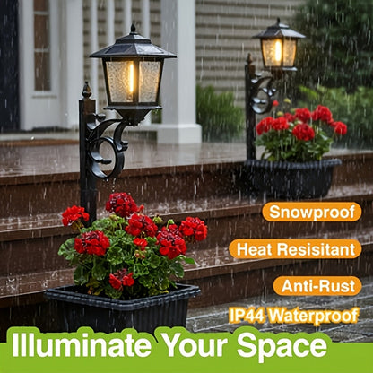 Solar Lamp Post Light with Flower Pot 2-in-1 – Waterproof Wall Mounted or Standalone Decorative Garden Lantern for Lawn, Yard