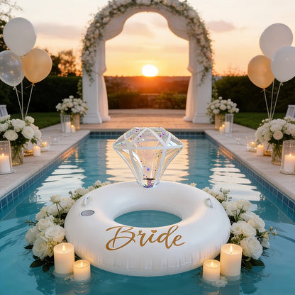 Giant Engagement Ring Pool Float, 49 x 31-Inch Inflatable in Gold, White or Pink for Bridal Pool Parties