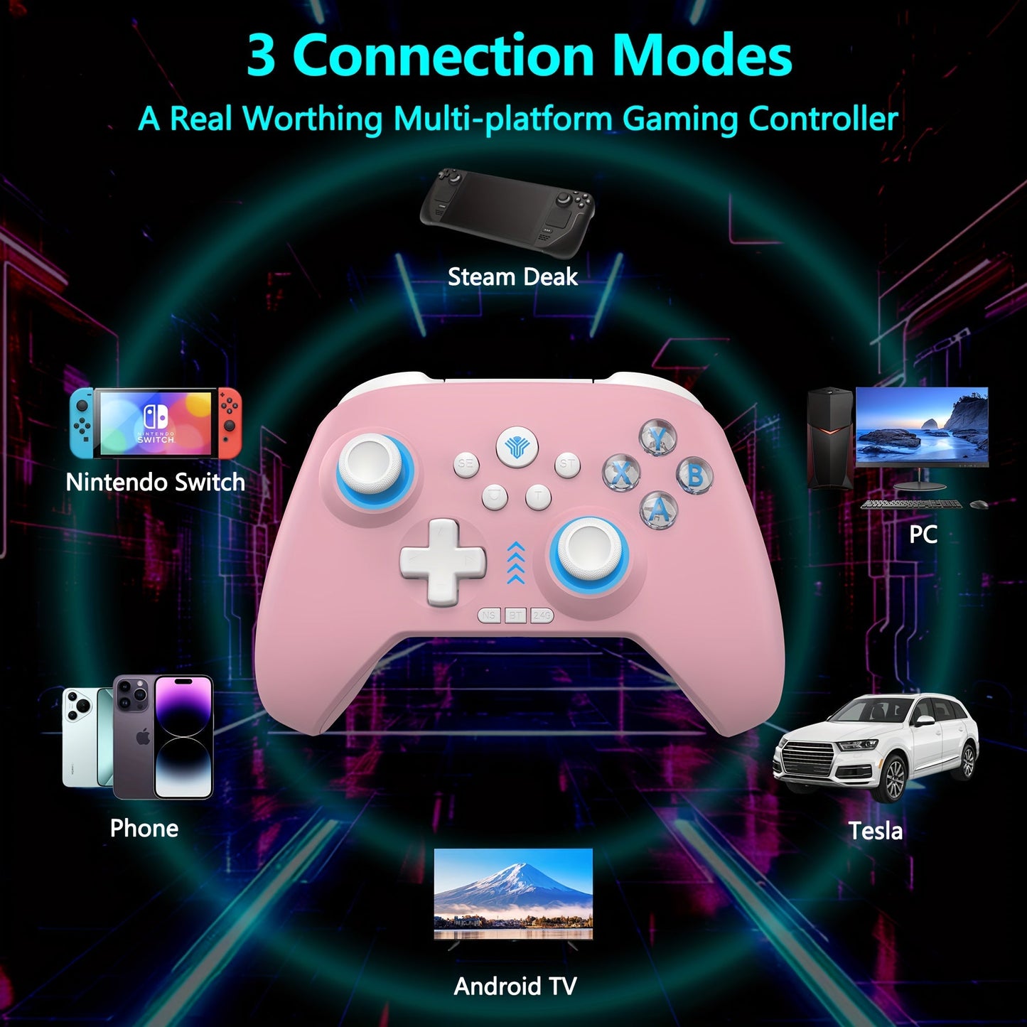 Three-Mode Wireless PC Controller with RGB Lighting, Hall Effect Joystick & Trigger, Programmable Buttons & Vibration for Windows PC